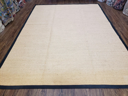 Jute Rug 8x10, Natural Jute Fiber Area Rug, Natural Sisal Area Rug with Black Border, 8x10 Carpet, Solid Jute Rug 8 x 10, Farmhouse Rug - Nuvé