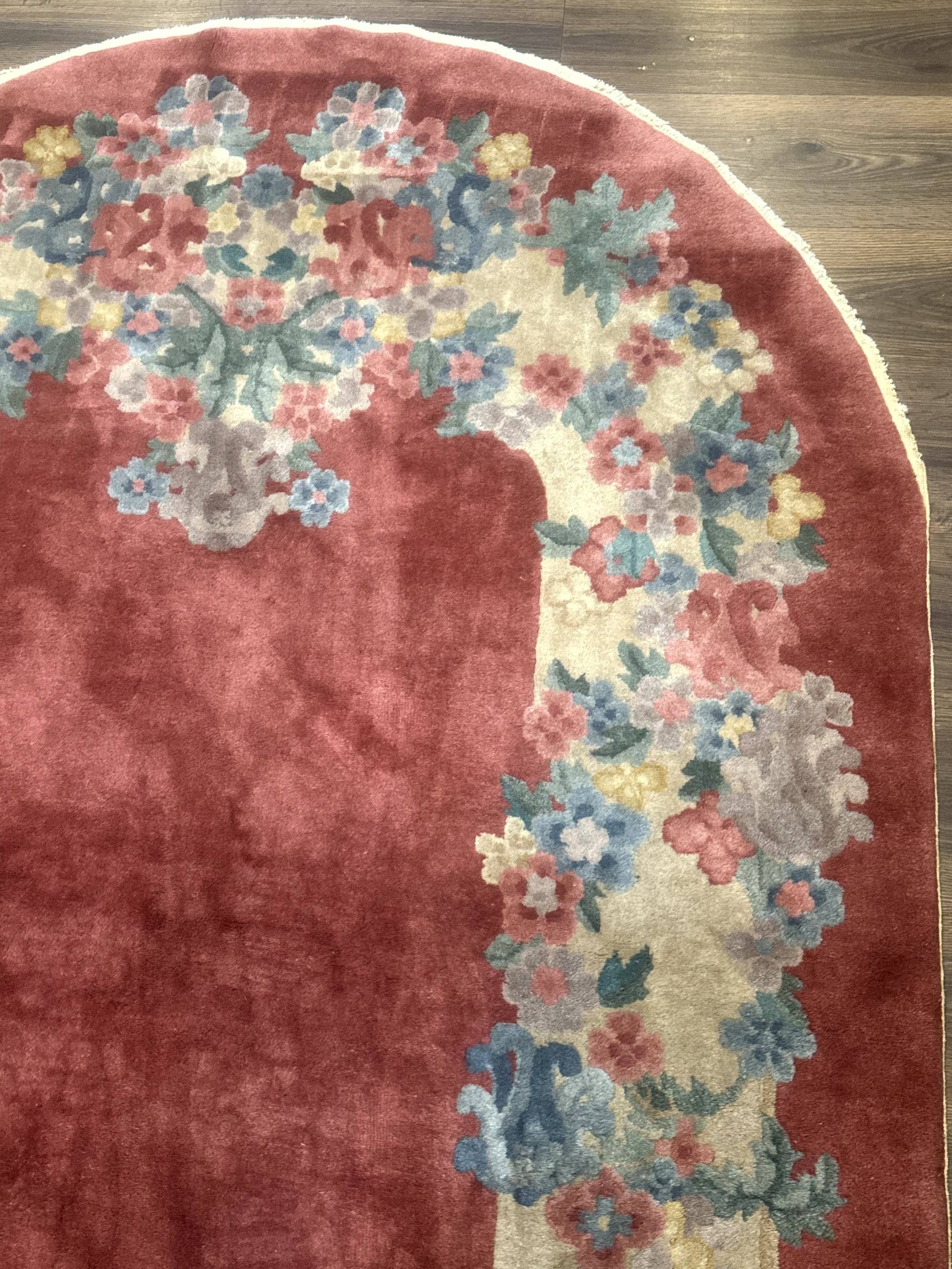 Oval Chinese Peking Rug 5x8, Pink, Floral, Vintage Chinese Wool Carpet - Nuvé