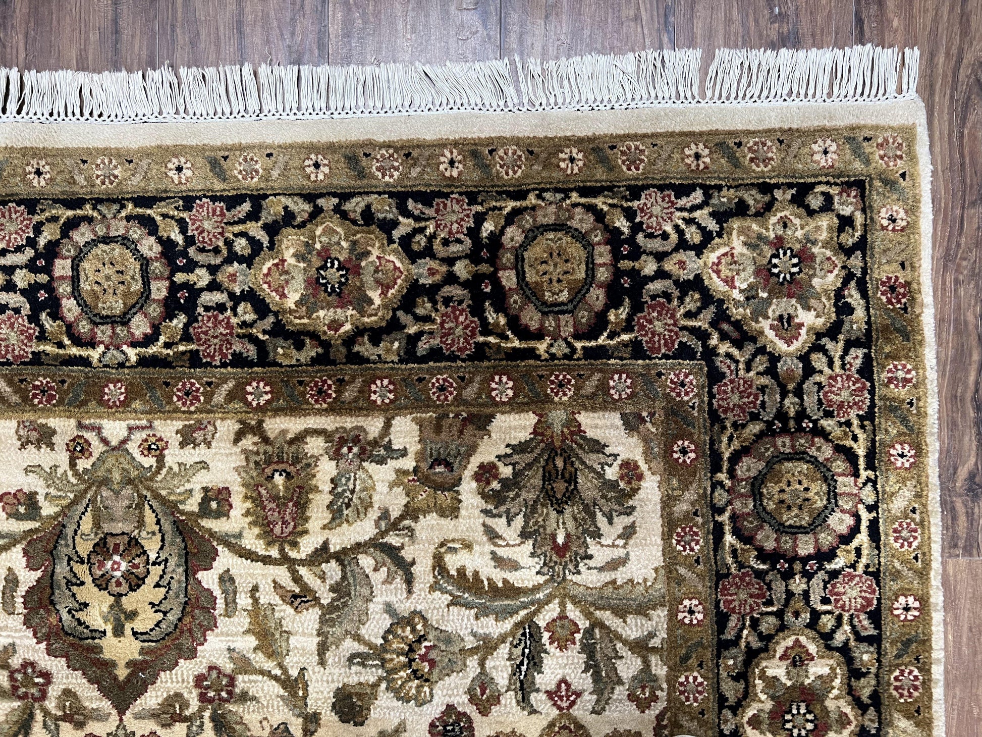 Indo Mahal Rug 6x9, Indian Floral Carpet 6 x 9, Beige and Black, Allover Design, Living Room Rug, Bedroom Rug, Traditional Rug, Vintage Rug - Nuvé