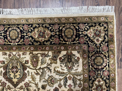 Indo Mahal Rug 6x9, Indian Floral Carpet 6 x 9, Beige and Black, Allover Design, Living Room Rug, Bedroom Rug, Traditional Rug, Vintage Rug - Nuvé