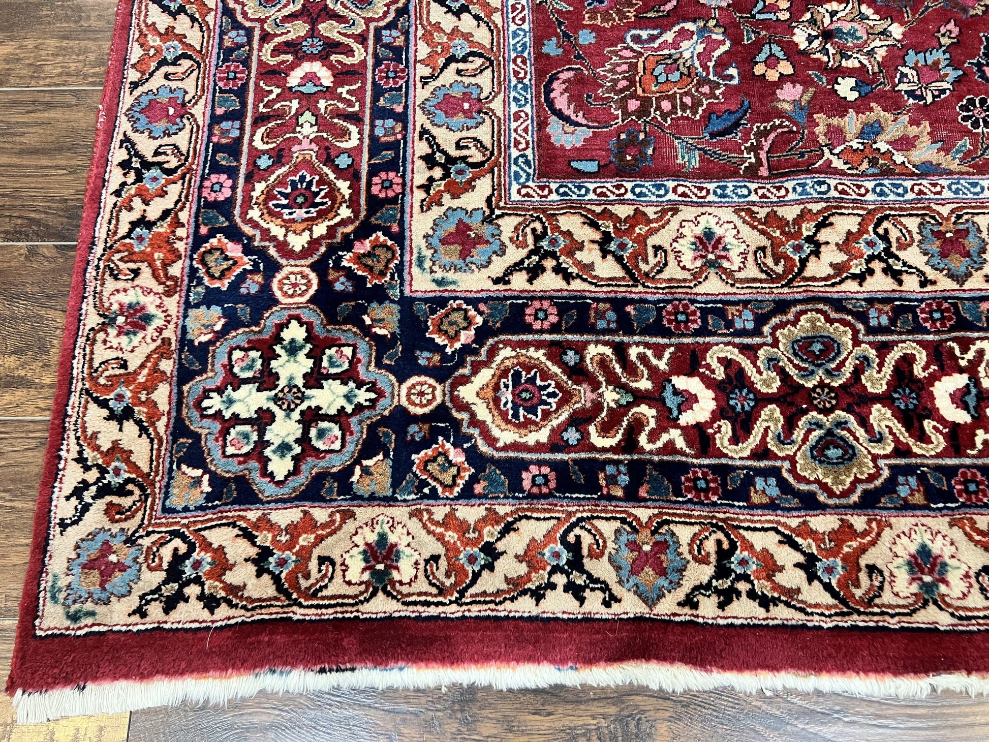 Signed Persian Mashad Rug 8x10, Wool Oriental Carpet, Semi Antique Rug, Hand Knotted, Traditional, Red, Floral Allover, - Nuvé