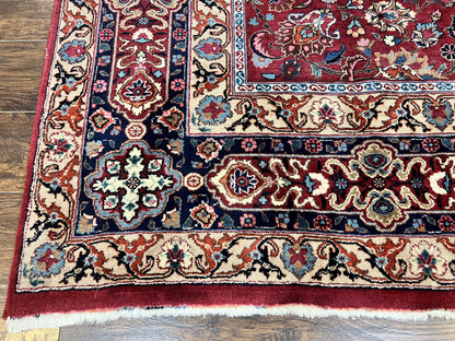 Signed Persian Mashad Rug 8x10, Wool Oriental Carpet, Semi Antique Rug, Hand Knotted, Traditional, Red, Floral Allover, - Nuvé