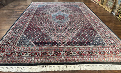 Indo Persian Bidjar Rug 8x11, Herati Mahi Pattern, Red Navy Blue, Handmade Vintage Wool Carpet - Nuvé
