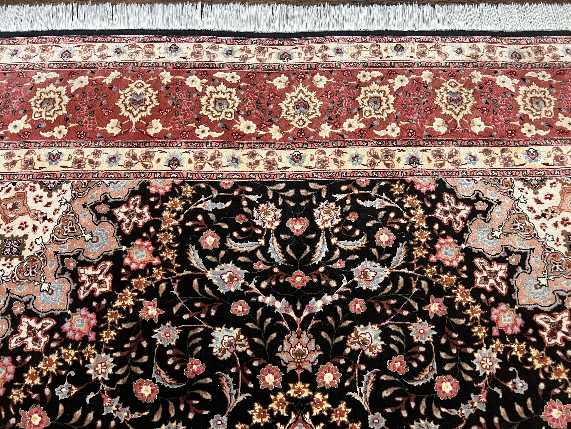 Marvelous Persian Tabriz Rug 7x10 ft, Super Fine 50 Raj, 300+ KPSI, Black and Rust Red, Floral Medallion Handmade Wool Oriental Carpet, Top Quality - Nuvé