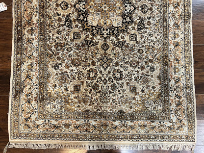 Persian Qum Silk Rug, Floral Medallion, Very Fine 60 Raj 475 KPSI, Handmade Hand Knotted Oriental Carpet, Silk on Silk - Nuvé