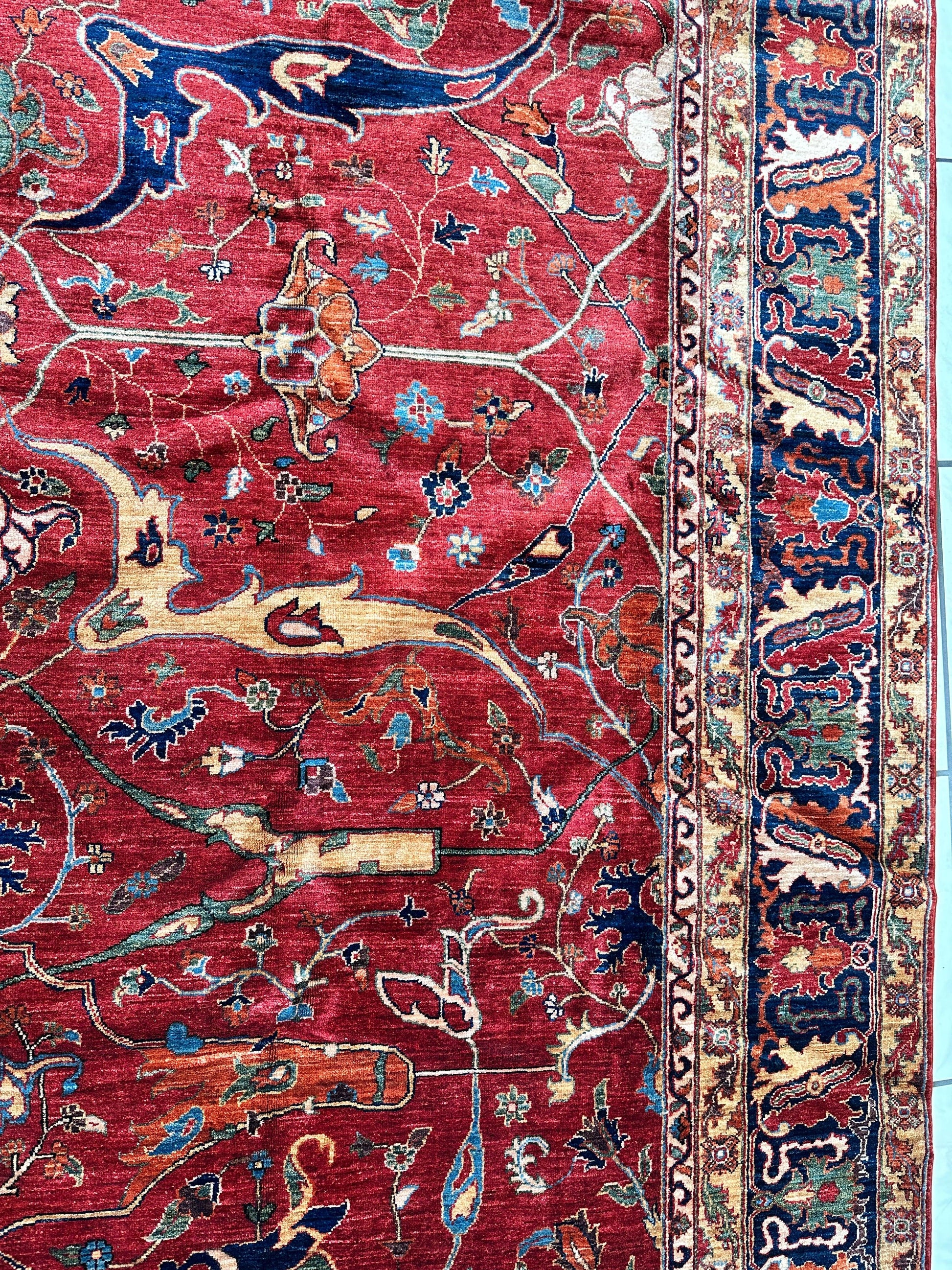 Hand-Knotted Afghani Bidjar Wool Rug – 9’x12’6” – Intricate Geometric & Floral Motifs - Nuvé