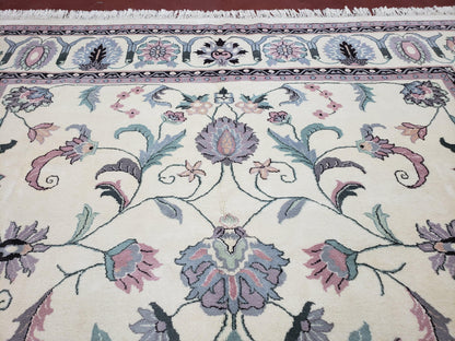 Ivory & Teal Indo Persian Area Rug 9x12, Wool Hand-Knotted Oriental Carpet, 9 x 12 Soft Traditional Living Room Rug, Dining Room Rug - Nuvé