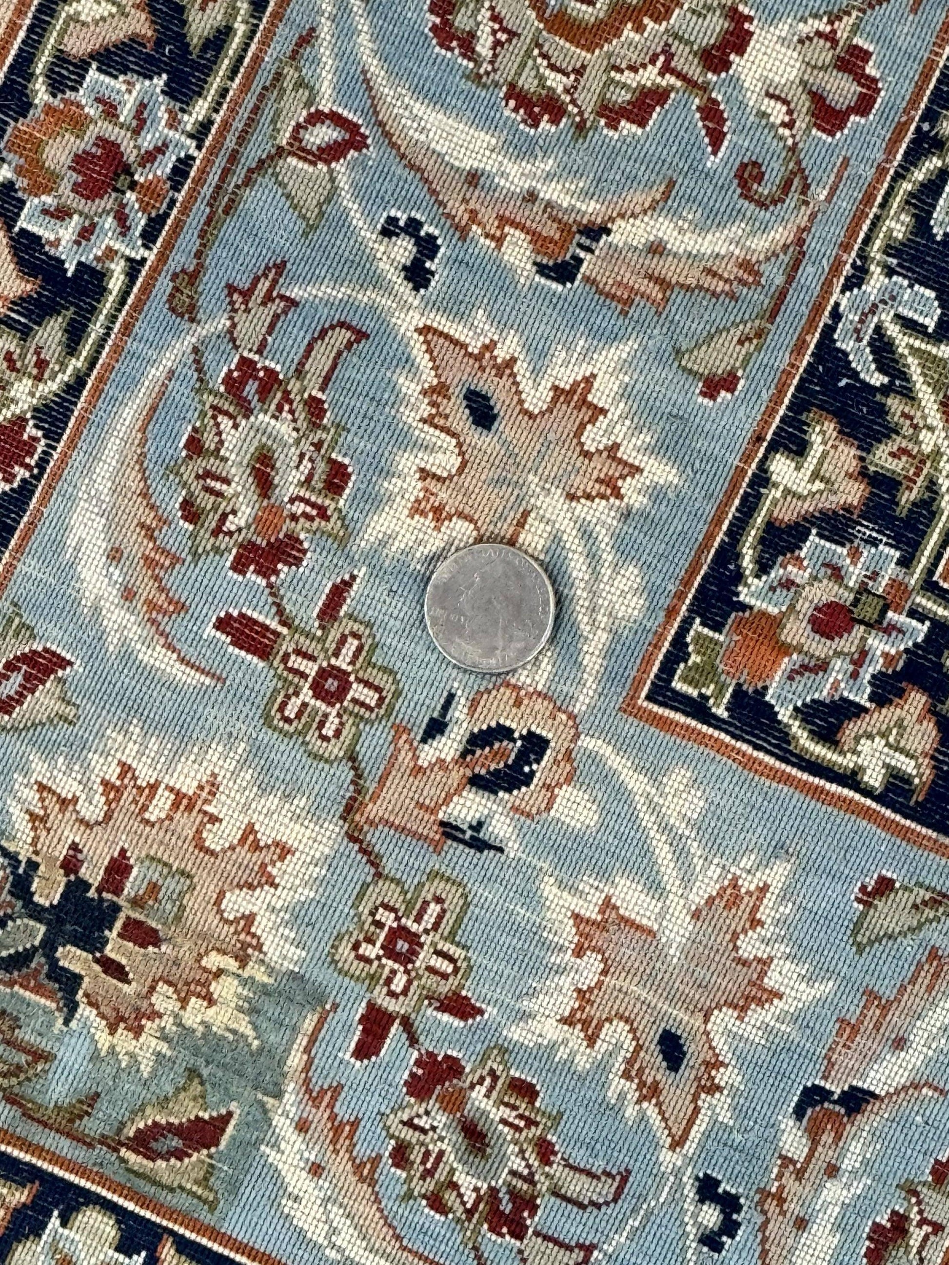 Persian Isfahan Pictorial Rug, Two Lovers, Kork Wool on Silk Foundation, Ivory and Light Blue, 500 KPSI Super Fine - Nuvé