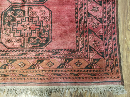 Antique Bukhara Area Rug, Vintage Afghan Bokhara Bashir Rug, 4x6 Hand-Knotted Oriental Carpet, Red & Black Wool Rug, 4' x 5'9 - Nuvé