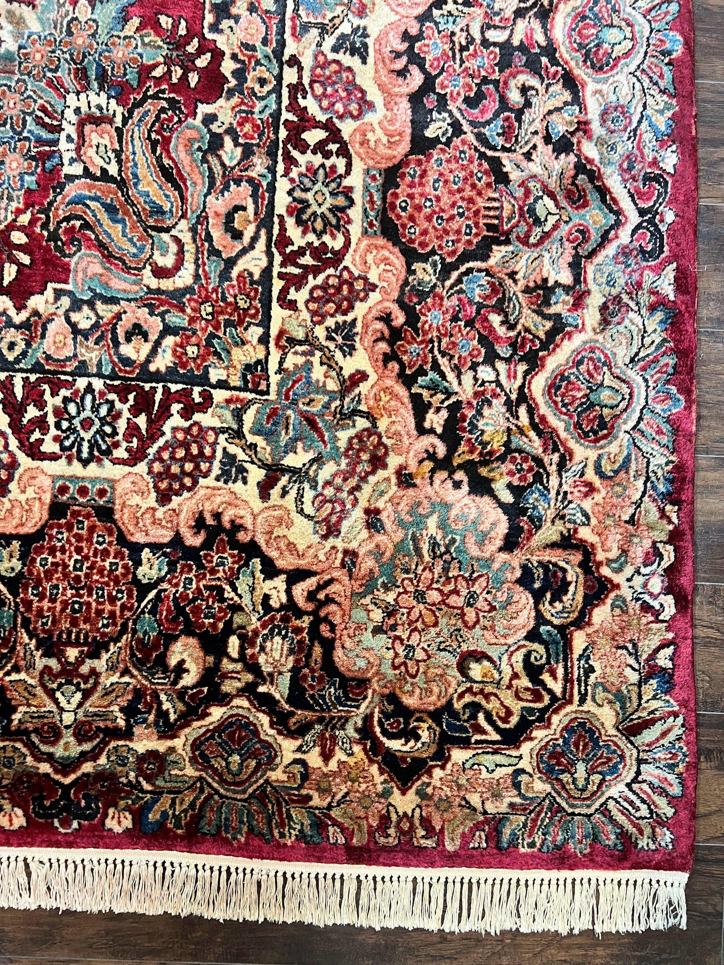 Persian Sarouk Rug 12x17, Wool Hand Knotted Antique Carpet, Dark Red, Traditional Floral Oriental Rug, 12 x 17 Extra Large Handmade Rug - Nuvé