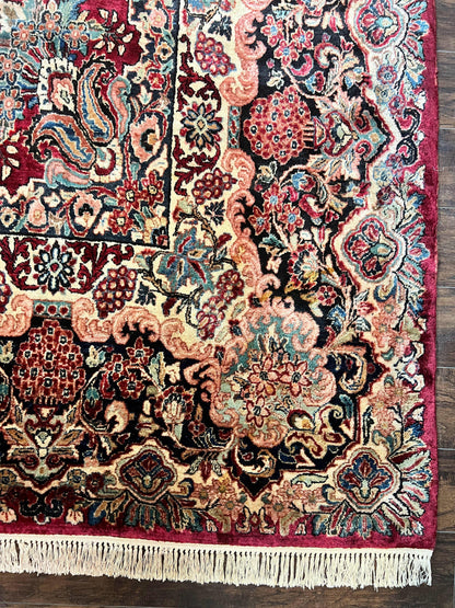 Persian Sarouk Rug 12x17, Wool Hand Knotted Antique Carpet, Dark Red, Traditional Floral Oriental Rug, 12 x 17 Extra Large Handmade Rug - Nuvé