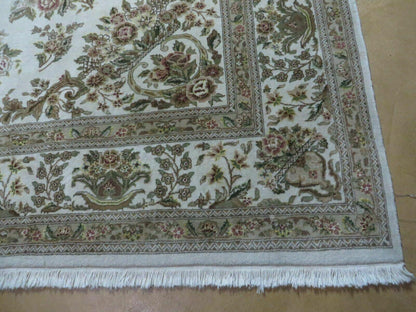 8' X 10' Handmade Chinese Floral Oriental Wool Silk Accent Rug Ivory Organic - Nuvé