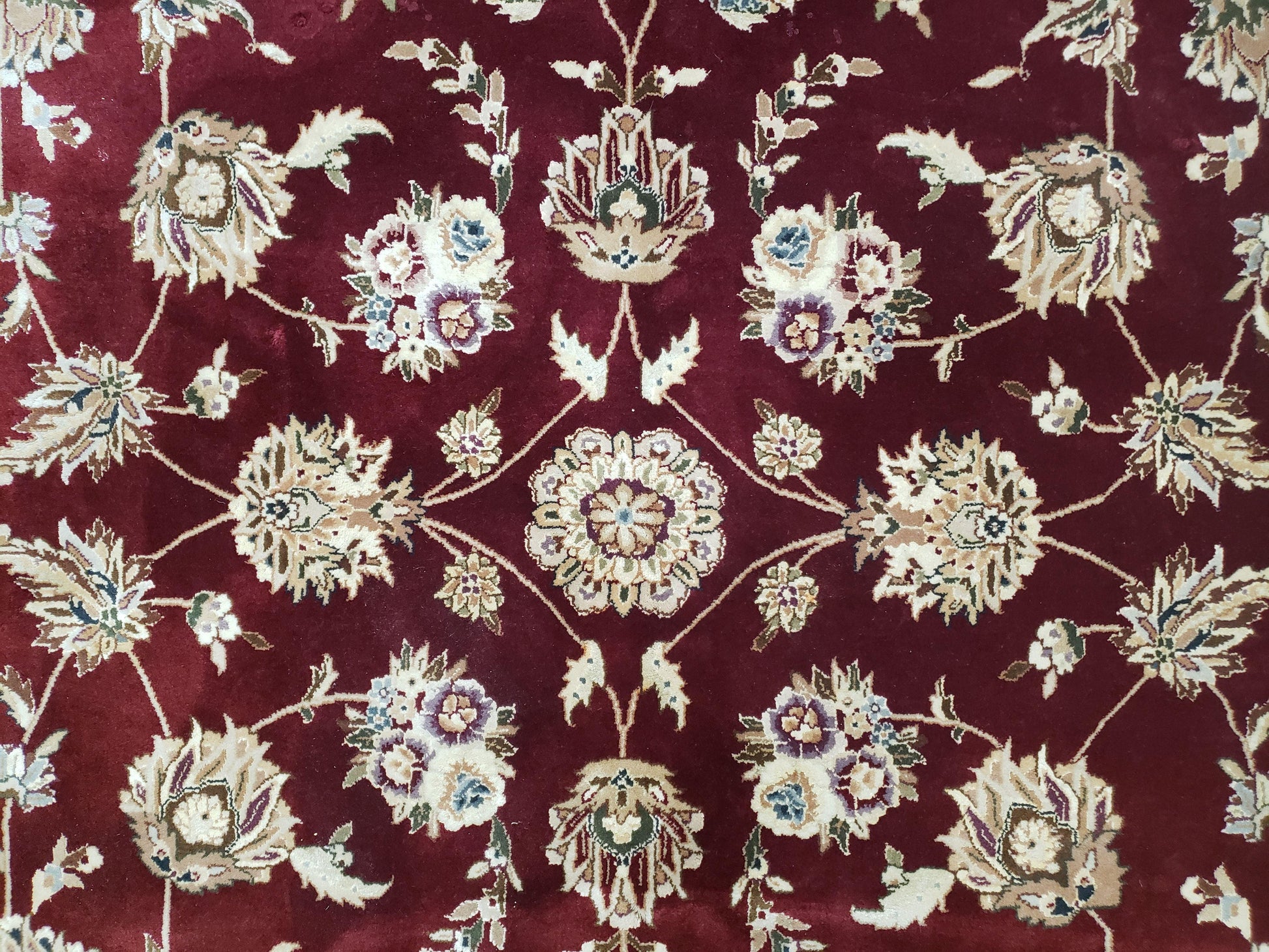 Vintage Traditional Oriental Area Rug, Hand-Knotted, Wool & Silk Accents, Maroon Red and Beige, 6x9 Carpet, 5' 9" x 9' - Nuvé