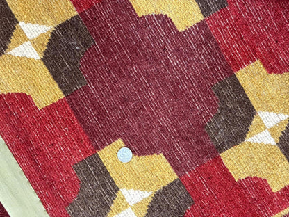 Modern Tibetan Rug 5 x 6.8, Wool, Red, Allover Pattern, Nepali Rug, Abstract Rug, Handmade Area Rug - Nuvé