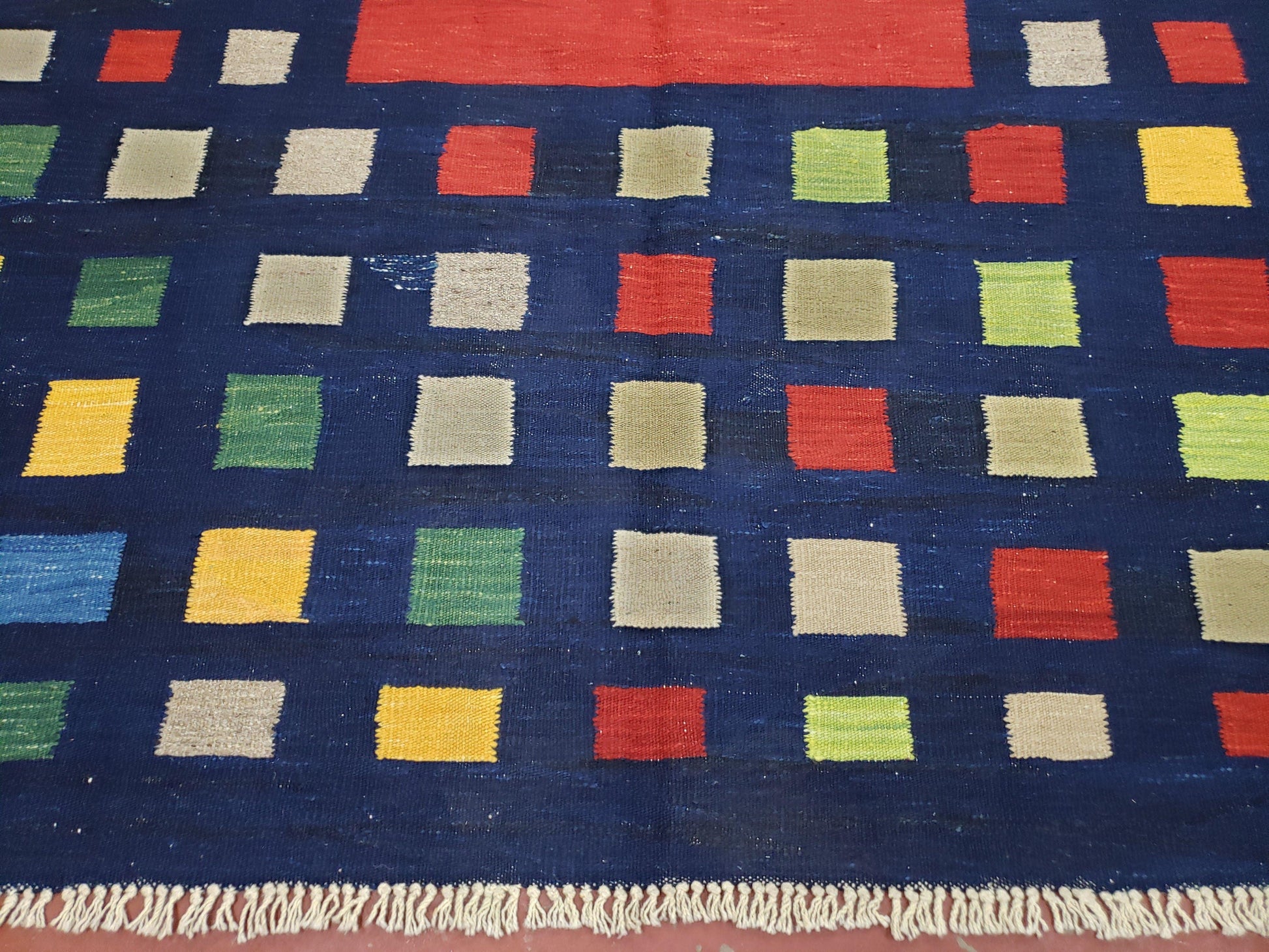 Turkish Kilim Rug 5x7 - 6x8, Checkerboard Kilim Carpet, Area Rug, New Playroom Rug, Colorful Multicolor Rug for Nursery Room, Dark Blue Red - Nuvé