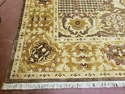 10' X 14' Handmade Pak Peshavar Chobi Agra Wool Carpet Coffee Brown Gold - Nuvé