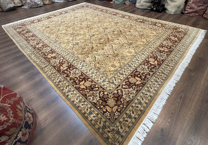 Fine Pak Persian Rug 9x12, Gold and Wine Red, Panel Design, 330 KPSI - Nuvé