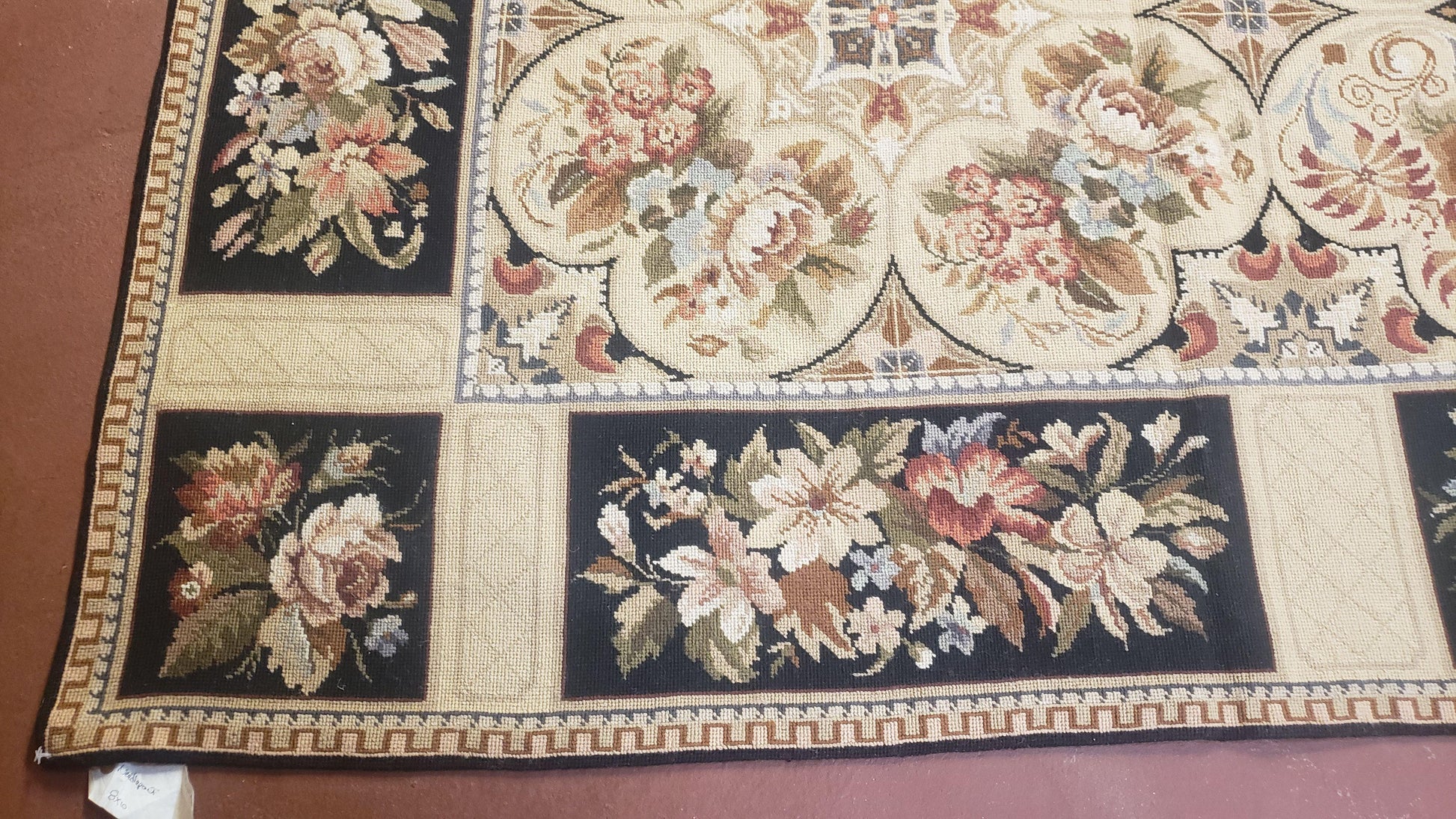 Needlepoint Rug 8x10ft Allover European Design Flowers 100% Wool Hand Knotted Aubusson Area Rug Brand New Flatweave Needle Point Carpet Chic - Nuvé