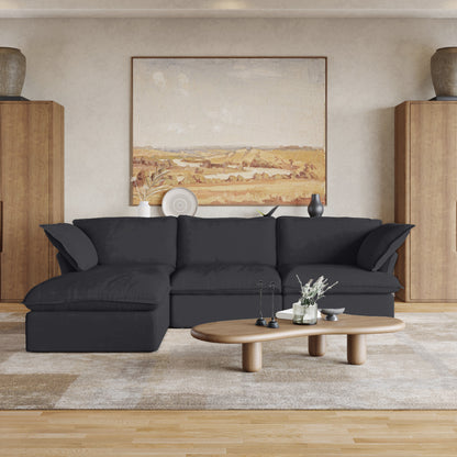 Sabi Modular Boucle Cloud Sofa - Obsidian Black - 3-Seater Sectional Sofa with Ottoman - Nuvé