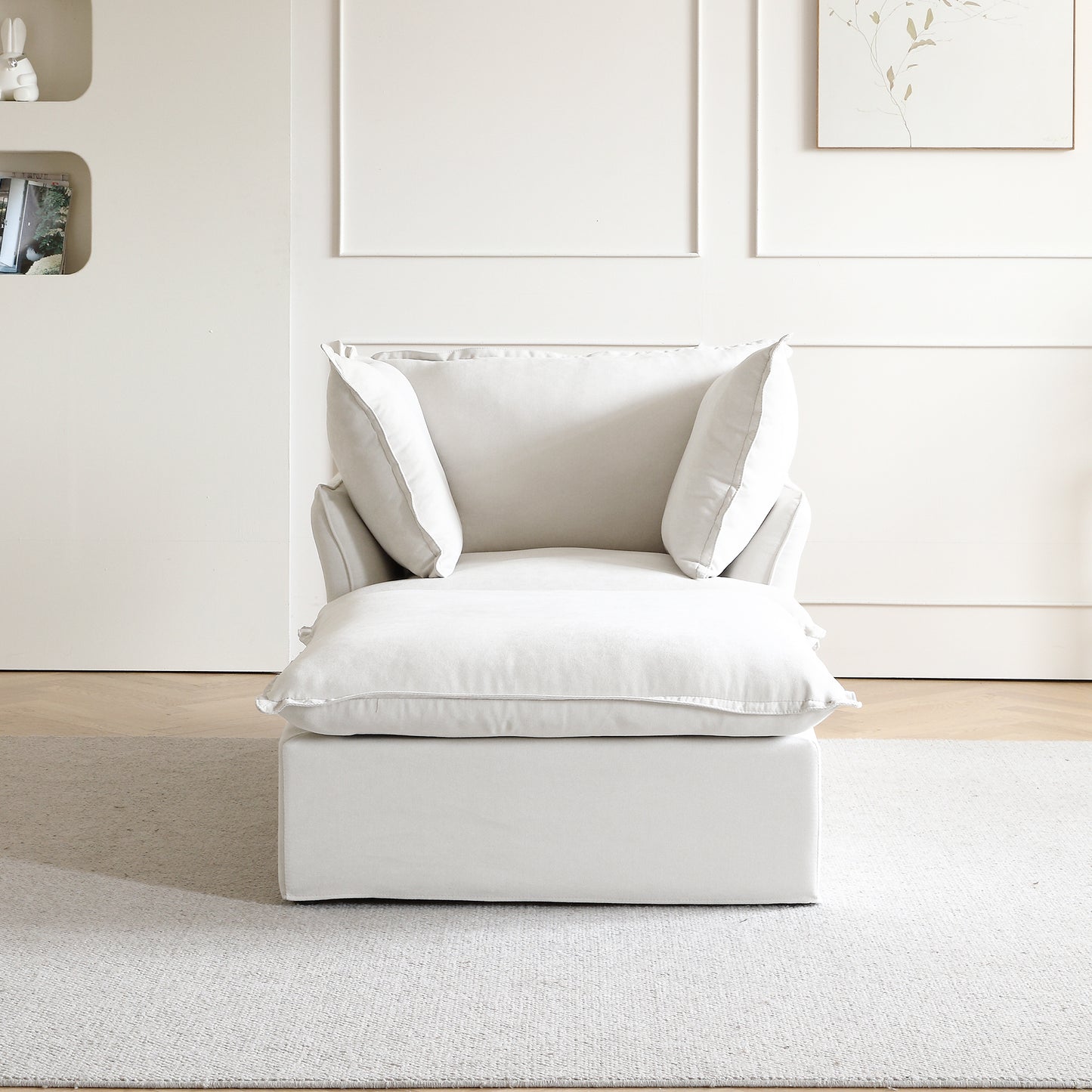 Sabi Modular Boucle Cloud Sofa - Snow White - Single Seater Sofa with Ottoman - Nuvé