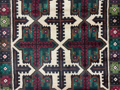 3 X 4.4 Vintage Handmade Tribal Wool Rug Balouchi Rug Afghan Rug Red Beige Green - Nuvé