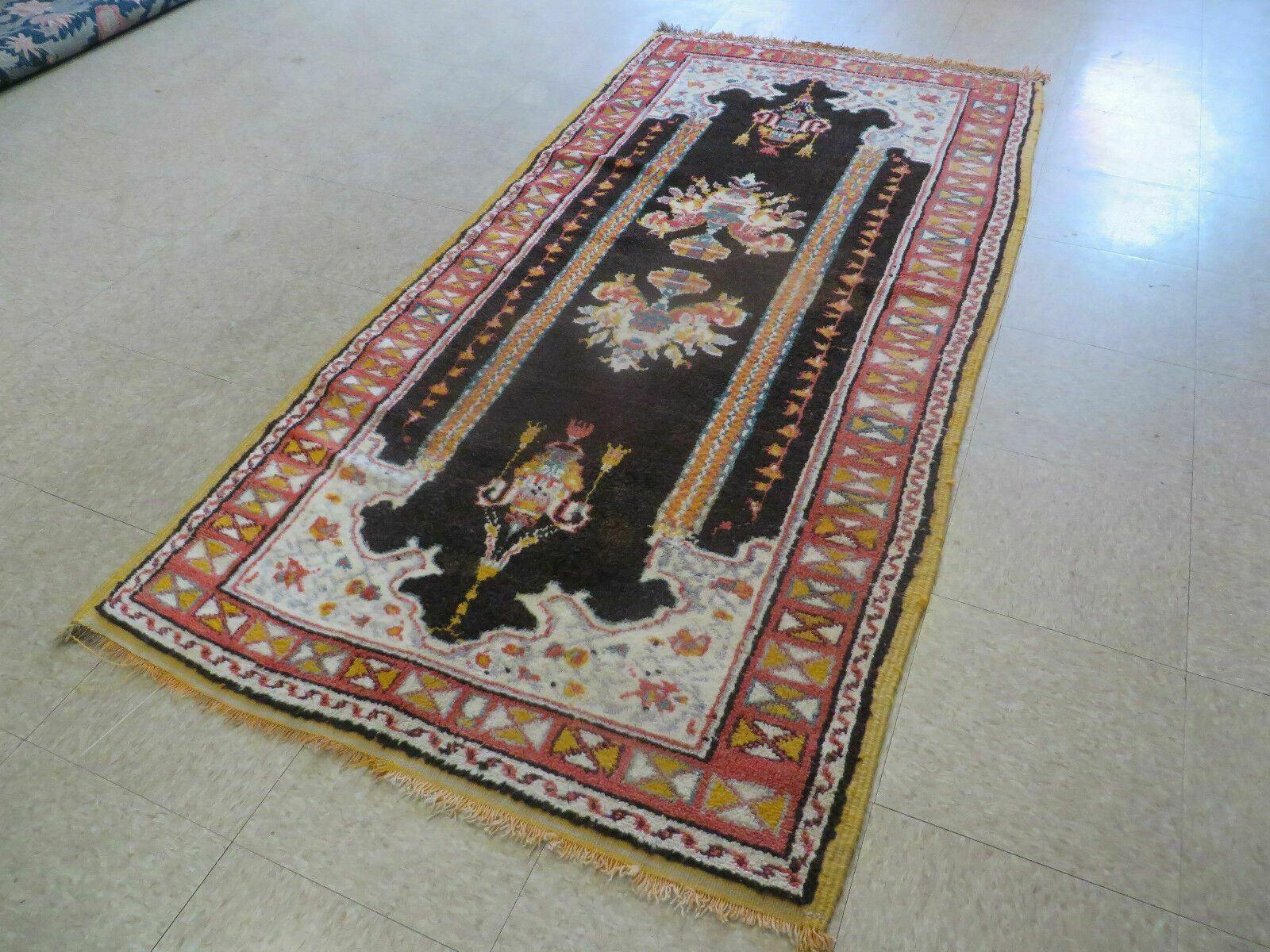 Antique Moroccan Runner Rug 3x7, Moroccan Prayer Rug, Double Mehrab Prayer Arches, Black and Red, Hand-Knotted Wool Carpet, Hallway Rug Nice - Nuvé