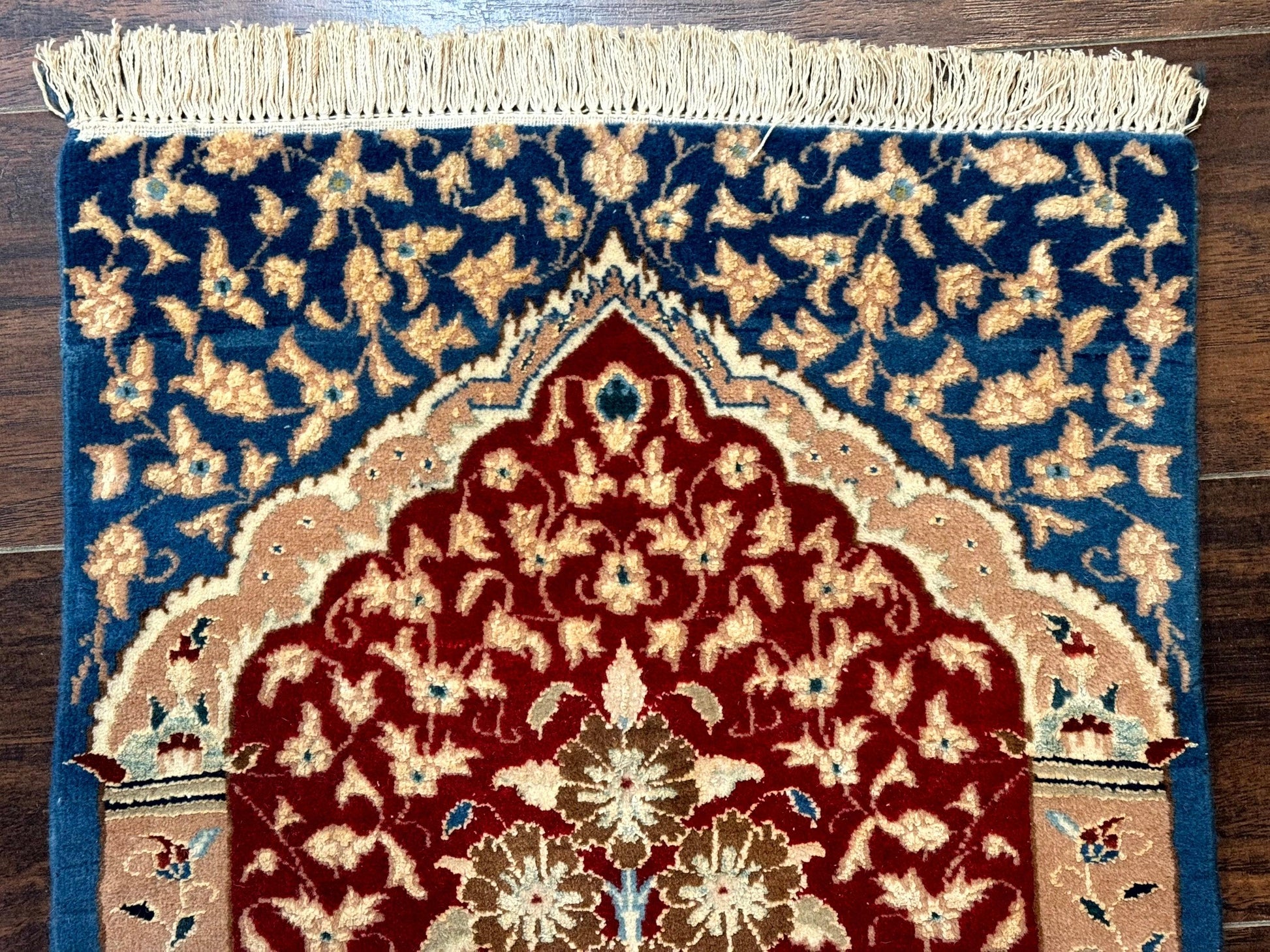 Small Persian Nain Rug, Persian Vase Tree of Life Design, Red and Blue, Very Fine 260 KPSI, Wool and Silk Highlights - Nuvé