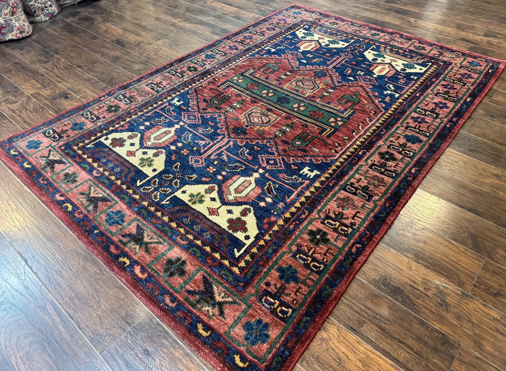 Persian Tribal Heriz Design Rug 6x9, Pottery Barn Rug, Hand Knotted Wool Vintage Rug - Nuvé
