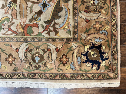 Indian Agra Rug 8x10, Wool Vintage Handmade Carpet, Gray Brown - Nuvé