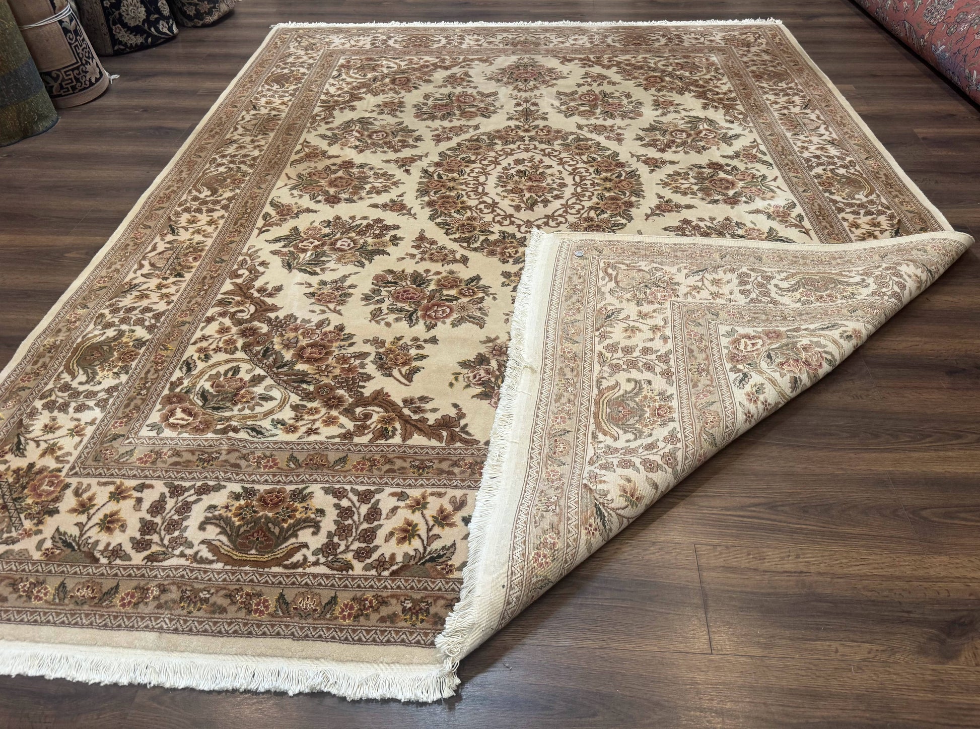Sino Persian Rug 8x10, Floral, Elegant, Fine 225 KPSI, Beige, Wool & Silk - Nuvé