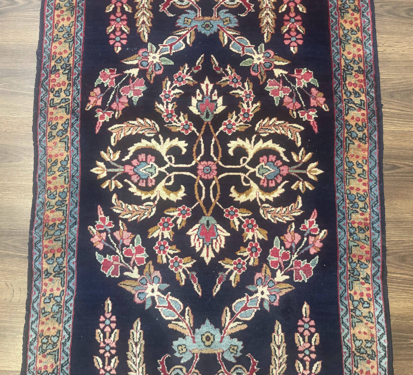 Antique Persian Kerman Rug 2.8 x 4, Navy Blue, Floral
