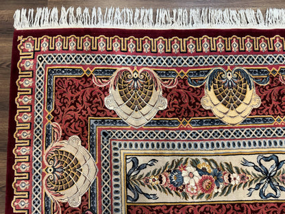 Wonderful Aubusson Rug 10x14, Red Maroon, Elegant, Fine 200 KPSI - Nuvé