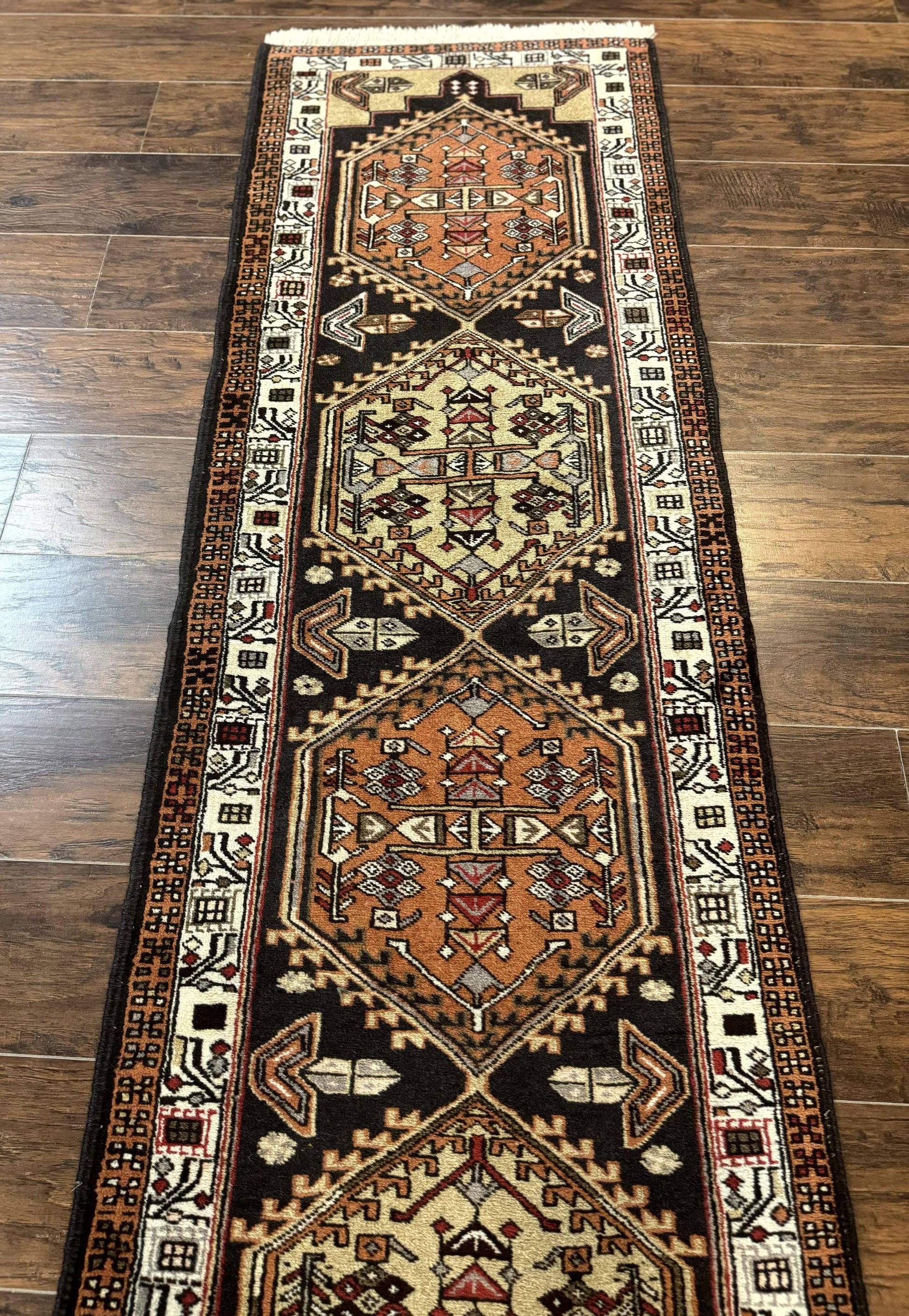 Persian Tribal Runner Rug 2.4 x 9.4, Geometric Medallions, Sarab Runner - Nuvé