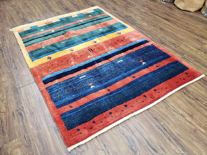 Colorful Persian Gabbeh Rug 4x6, Soft Pile, Colorful Rug, Handmade Hand Knotted Wool Carpet, Home Office Rug, Area Rug for Bedroom 4 x 6 ft - Nuvé