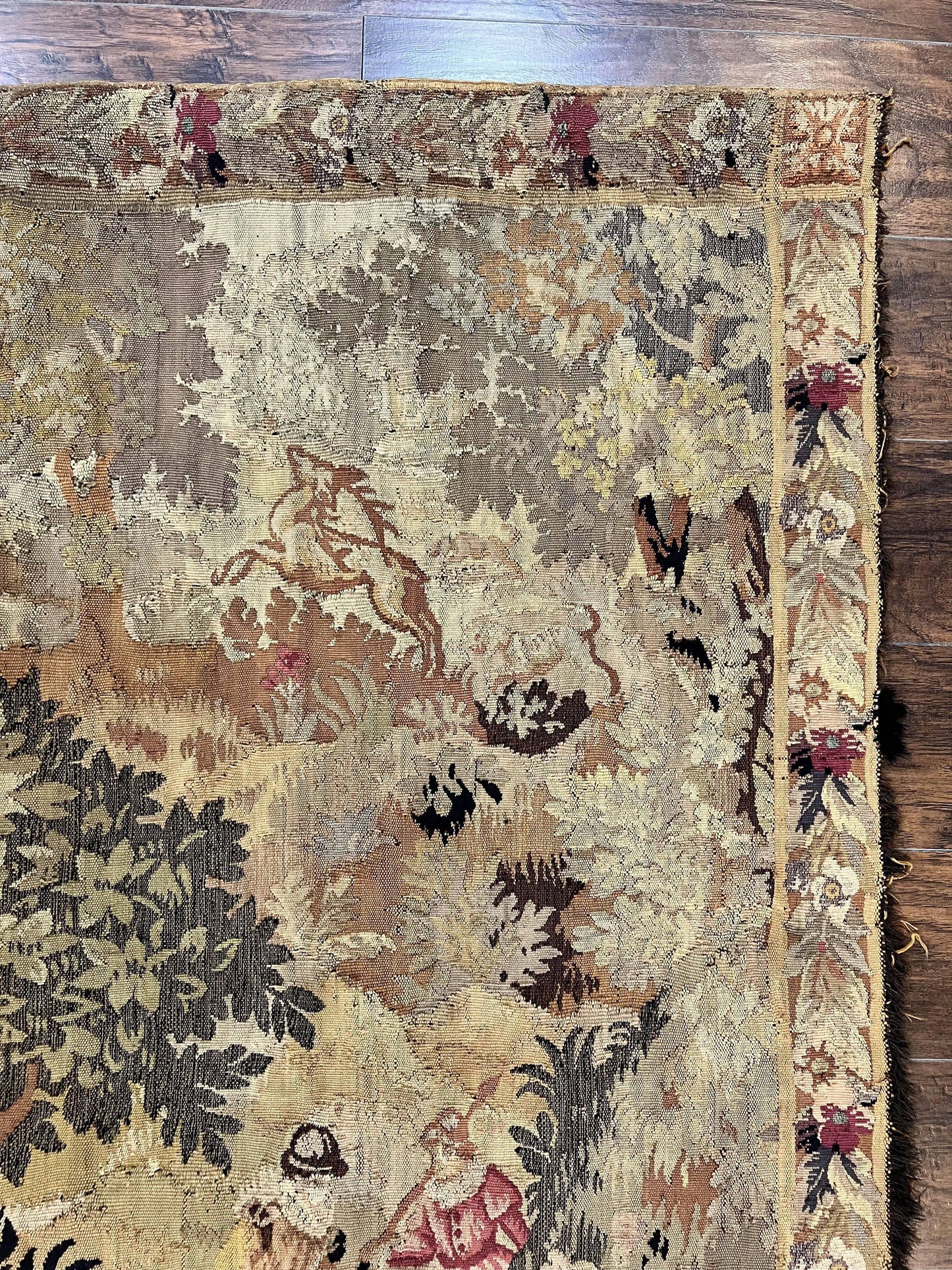 Antique French Tapestry 6x5 ft, European Handmade Wool Aubusson Weave Vintage Tapestry - Nuvé