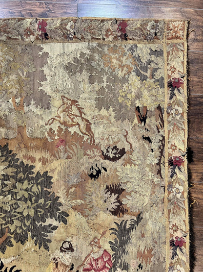 Antique French Tapestry 6x5 ft, European Handmade Wool Aubusson Weave Vintage Tapestry - Nuvé