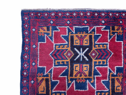 2' 8" X 4' 6" Vintage Handmade Tribal Wool Rug Balouchi Rug Afghan Rug Red Blue - Nuvé