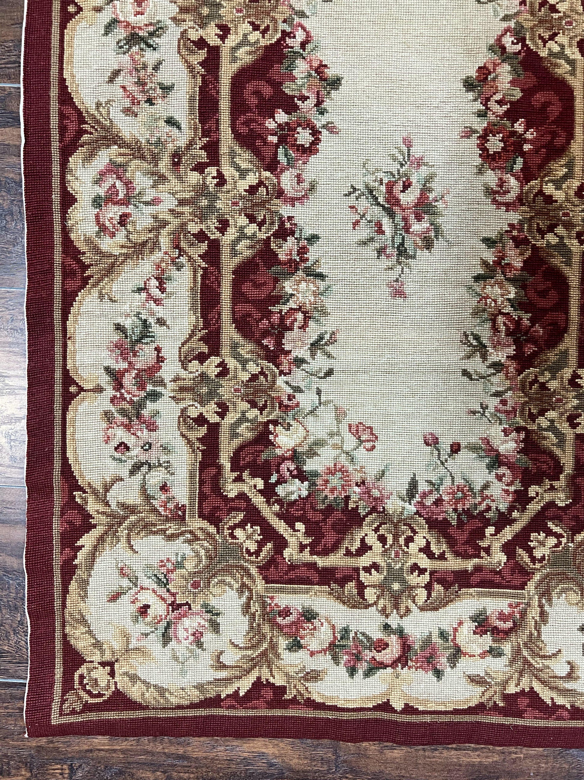 Needlepoint Runner Rug 2.5 x 10.7, Tan Runner Rug, Flatweave Runner, Aubusson European Design, Needlepoint Rug, Long Runner, Hallway Rug - Nuvé