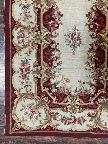 Needlepoint Runner Rug 2.5 x 10.7, Tan Runner Rug, Flatweave Runner, Aubusson European Design, Needlepoint Rug, Long Runner, Hallway Rug - Nuvé