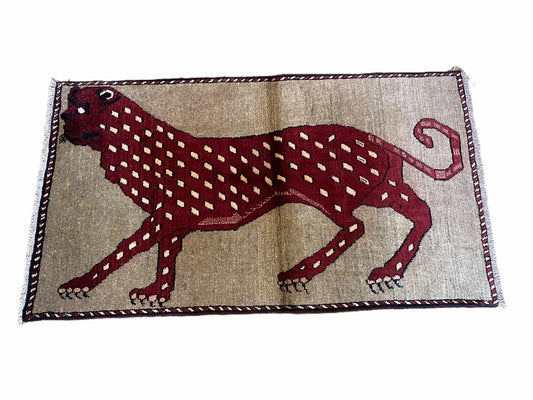 3 X 5 Handmade Hand-Knotteed New Vintage Rug Quality Wool Leopard Burgundy Beige - Nuvé