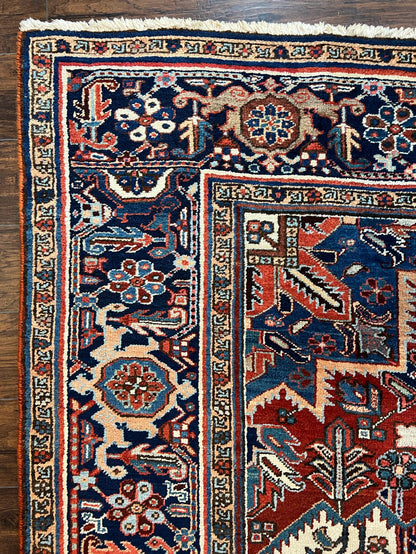 Antique Persian Heriz Rug – 11x16 Palace Size, Geometric Medallion, 1920s - Nuvé
