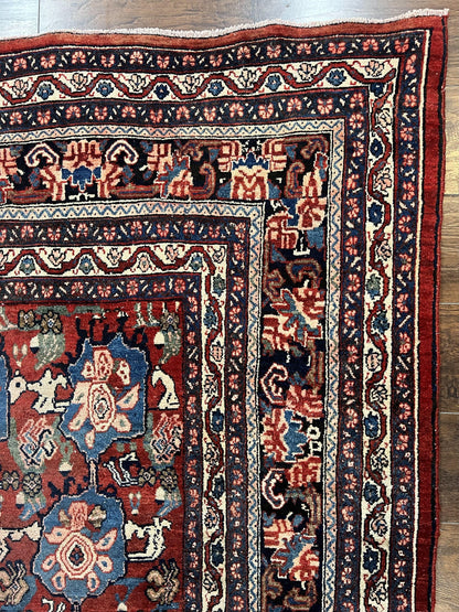 Antique Persian Bijar Rug 9x12 - Allover Motif, Red & Blue - Nuvé