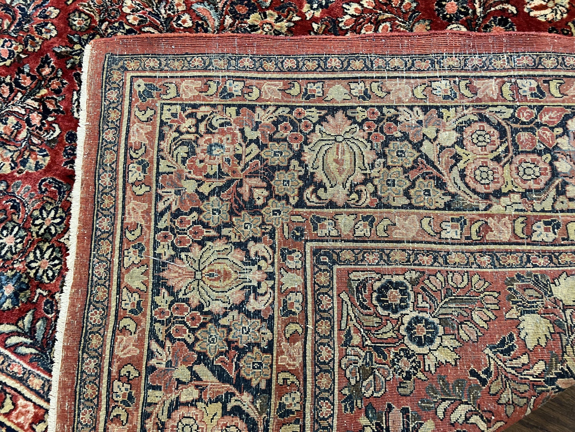 1920s Persian Sarouk Rug 9x12, Red Persian Carpet, High Quality Persian Rug, Allover Floral Pattern, Antique Oriental Rug, Wool Handmade Room Sized - Nuvé