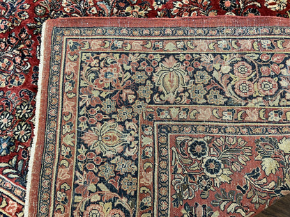 1920s Persian Sarouk Rug 9x12, Red Persian Carpet, High Quality Persian Rug, Allover Floral Pattern, Antique Oriental Rug, Wool Handmade Room Sized - Nuvé