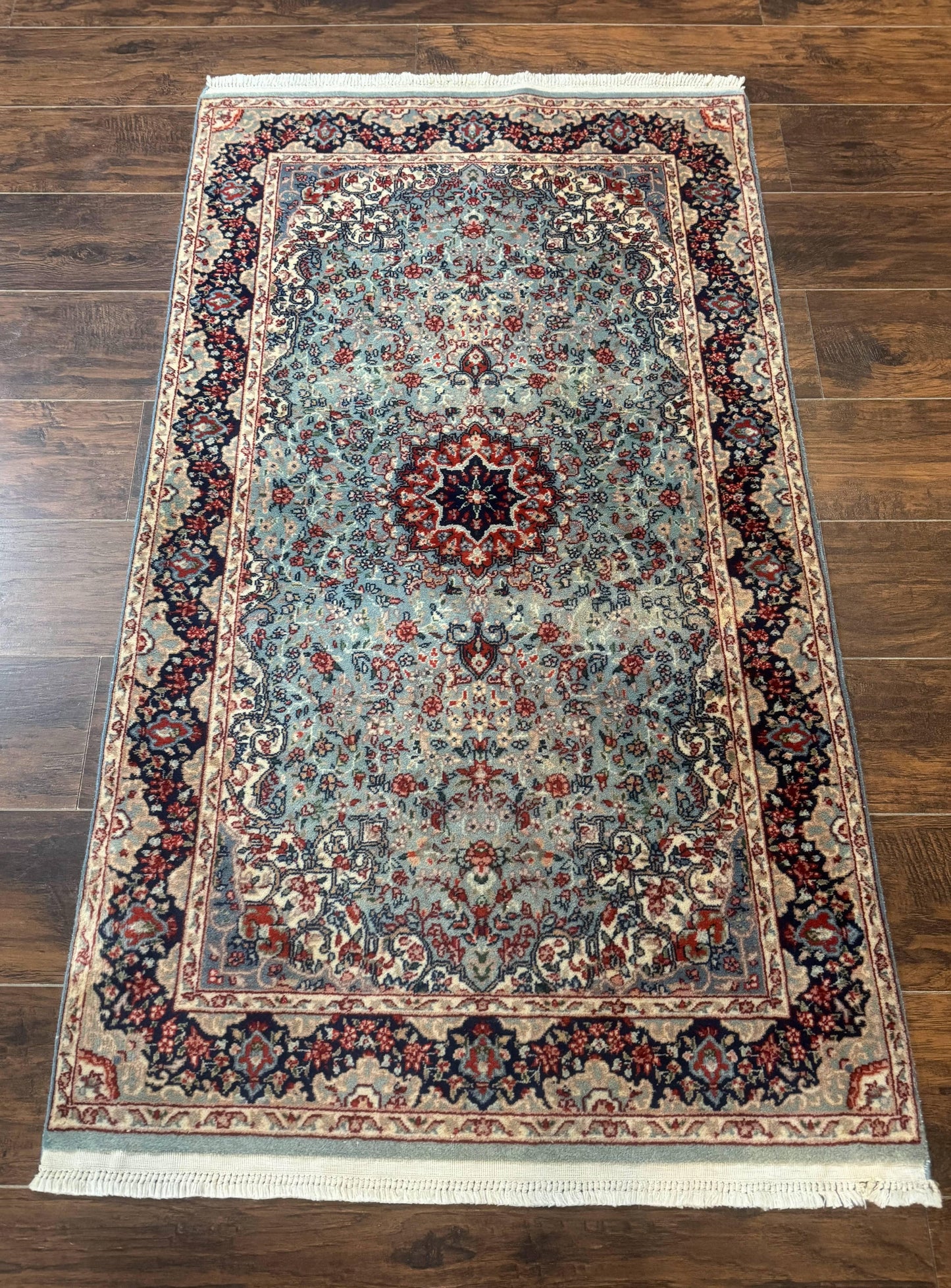 Indo Persian Kerman Rug 3x5, Light Blue, Floral Medallion - Nuvé