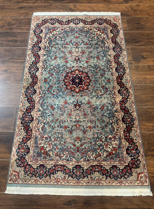 Indo Persian Kerman Rug 3x5, Light Blue, Floral Medallion - Nuvé