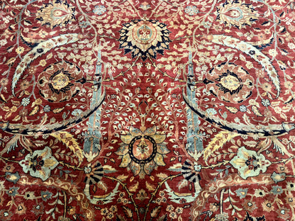 Indian Agra Rug 9x11, Terracotta and Navy Blue, Sickle Leaf Rug - Nuvé