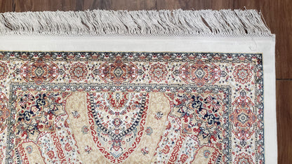 Persian Design Silk Accent Rug, Dome Medallion, Allover Pattern Oriental Carpet, Small Silk Rug, Cream, Ivory, Bamboo Silk, 2' 8" x 4' 1" - Nuvé