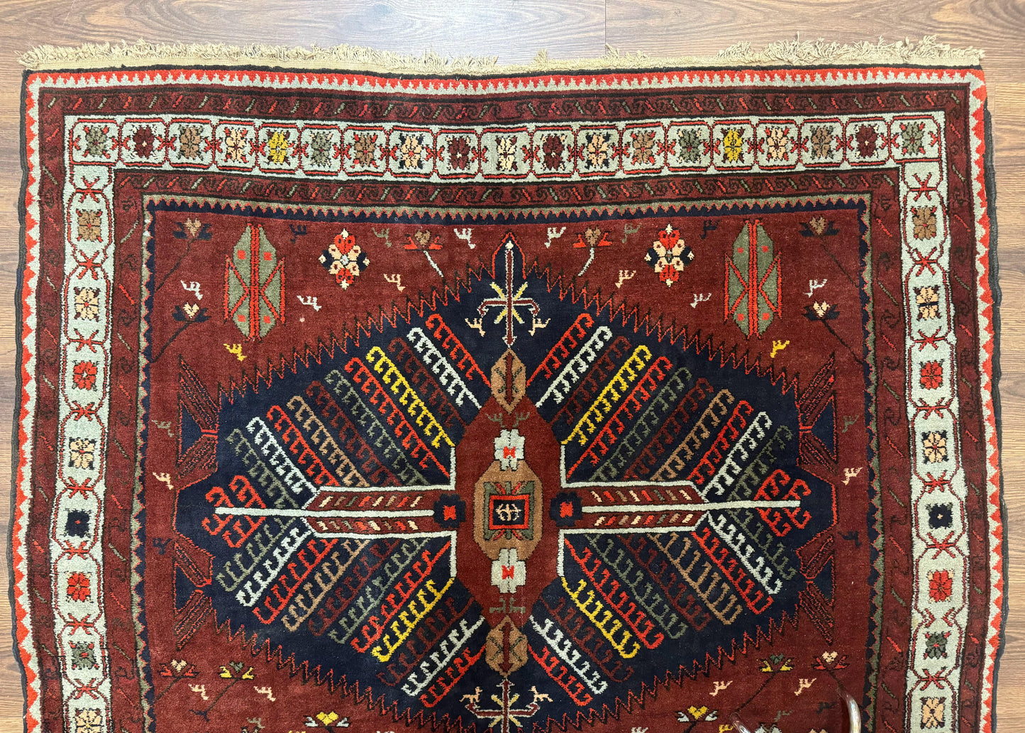 Antique Persian Tribal Rug 5 x 7.8, Triple Medallions, Red, Persian Afshar Rug - Nuvé