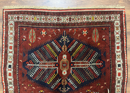 Antique Persian Tribal Rug 5 x 7.8, Triple Medallions, Red, Persian Afshar Rug - Nuvé